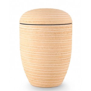 Biodegradable Cremation Ashes Urn – Limestone Look - Pale Yellow, Grooved Surface in Stone Finish